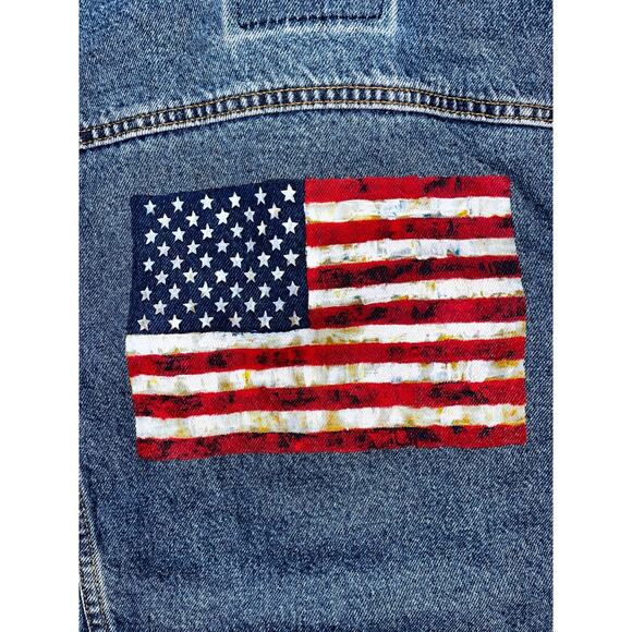 Levi’s 70507-0389 Denim Trucker Jacket Large 90s Hand Painted USA Flag Vintage - Picture 6 of 7